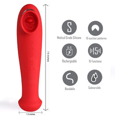 Maia Destiny - USB Rechargeable Suction Fluttering Tongue Vibrator Wand RED