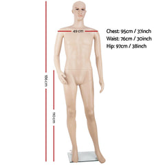 Full Size MALE BODY Dress Up Mannequin 186cm Tall - Skin Coloured