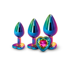 Rear Assets Trainer Metallic Butt Plug Kit Multicolour - Rainbow Heart Insert