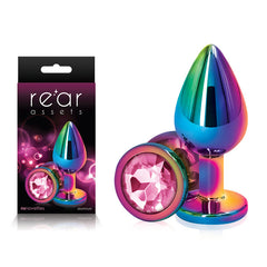 Rear Assets Butt Plug with Crystal Heart Insert - Multi Colour Medium