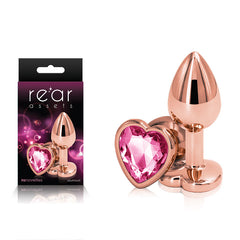 Rear Assets Butt Plug with Heart Insert - Rose Gold Small