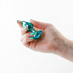 Rear Assets Butt Plug with Crystal Insert - Teal Small