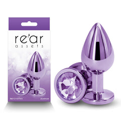 Rear Assets Butt Plug with Crystal Insert - Purple Medium