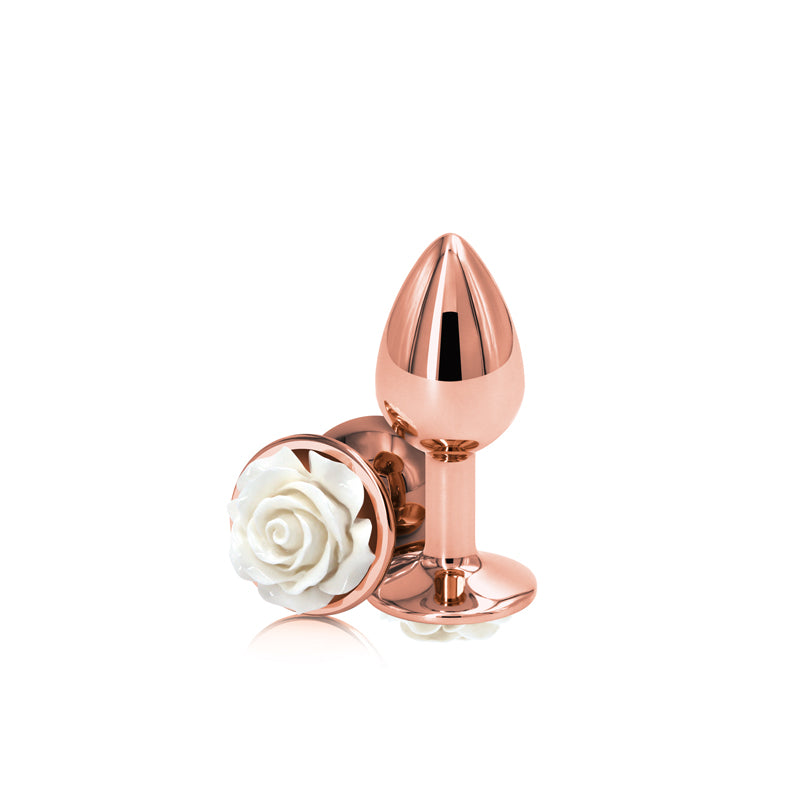 Rear Assets Rose - Small -  7.6 cm Metal Butt Plug with White Rose Base