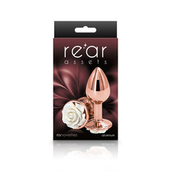 Rear Assets Rose - Small -  7.6 cm Metal Butt Plug with White Rose Base