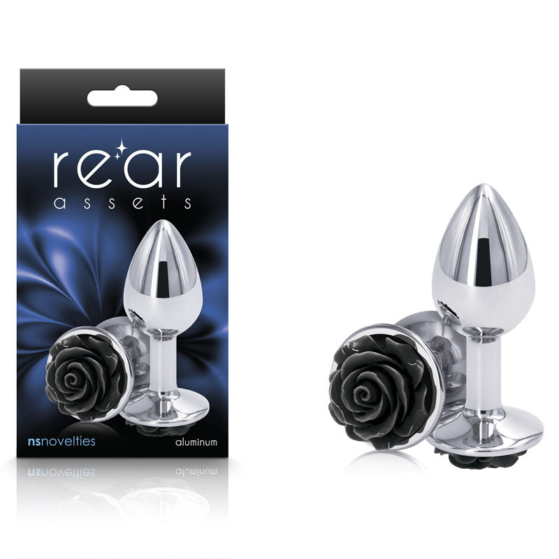 Rear Assets Butt Plug with Rose Insert - Silver Small