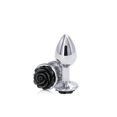 Rear Assets Butt Plug with Rose Insert - Silver Small