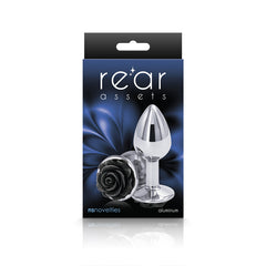 Rear Assets Butt Plug with Rose Insert - Silver Small