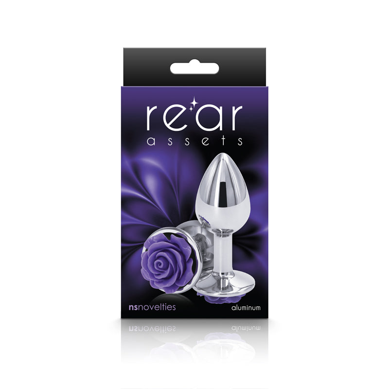 Rear Assets Butt Plug with Rose Insert - Silver Small