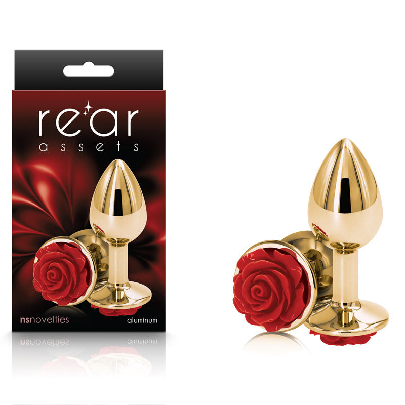 Rear Assets Butt Plug with Rose Insert - Gold Small