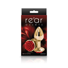 Rear Assets Butt Plug with Rose Insert - Gold Small