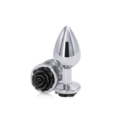 Rear Assets Butt Plug with Rose insert - Chrome Medium