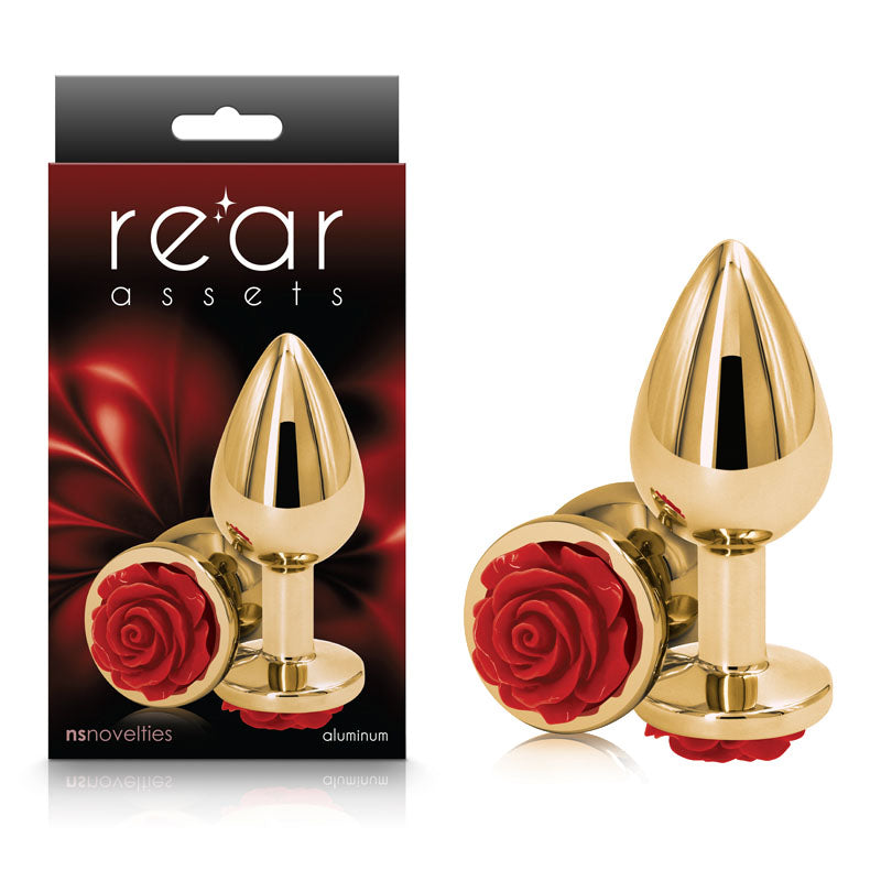 Rear Assets Butt Plug with Rose Insert - Gold Medium