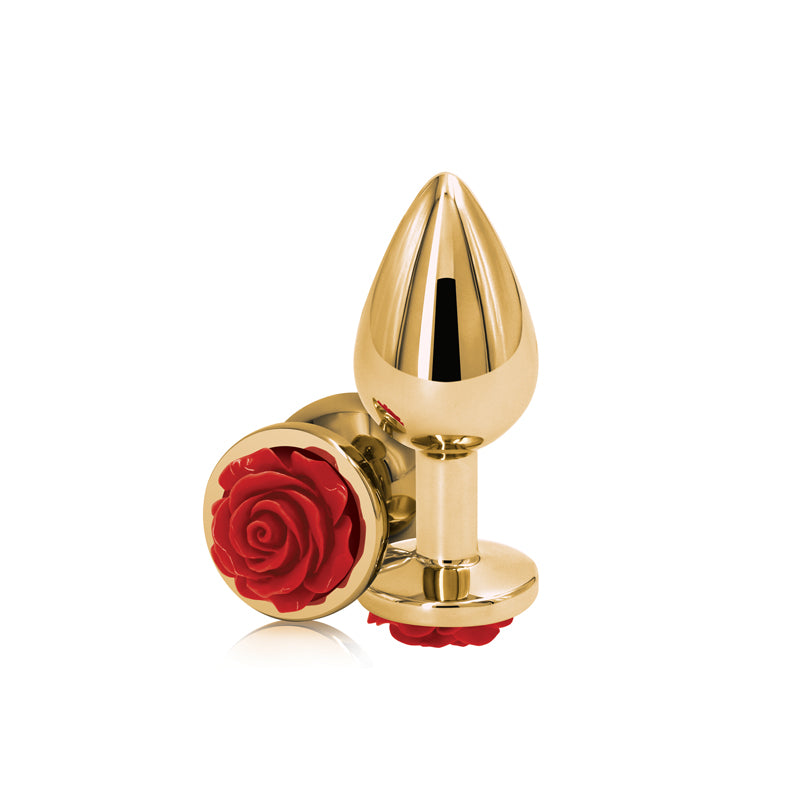 Rear Assets Butt Plug with Rose Insert - Gold Medium