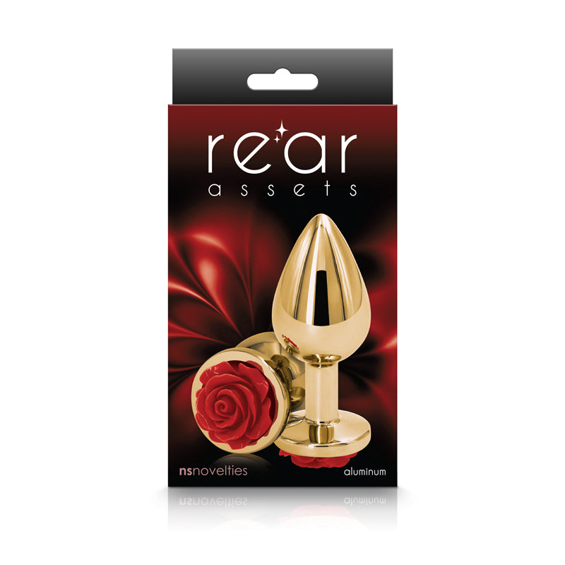 Rear Assets Butt Plug with Rose Insert - Gold Medium