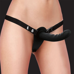 OUCH! Dual Dildo Silicone Strap-On - Ribbed 15cm Black