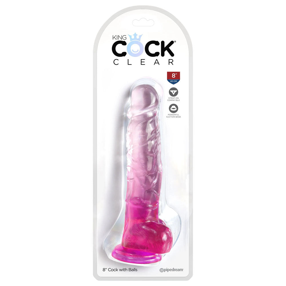 King Cock Clear 8'' Cock Dildo with Balls - Pinjk