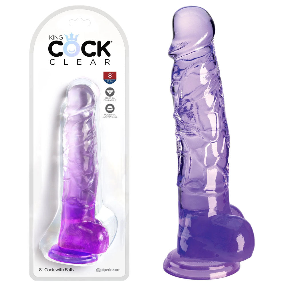 King Cock Clear 8'' Cock Dildo with Balls - Purple