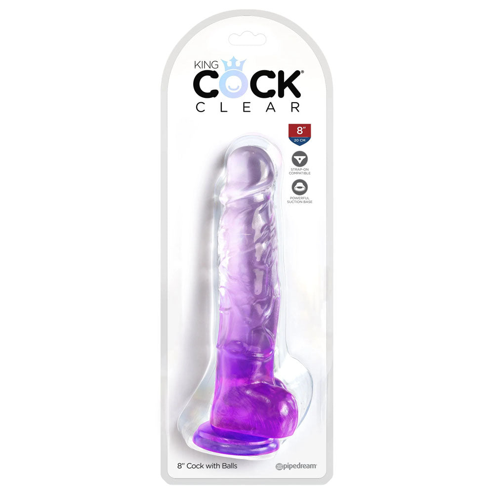 King Cock Clear 8'' Cock Dildo with Balls - Purple