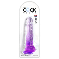 King Cock Clear 8'' Cock Dildo with Balls - Purple