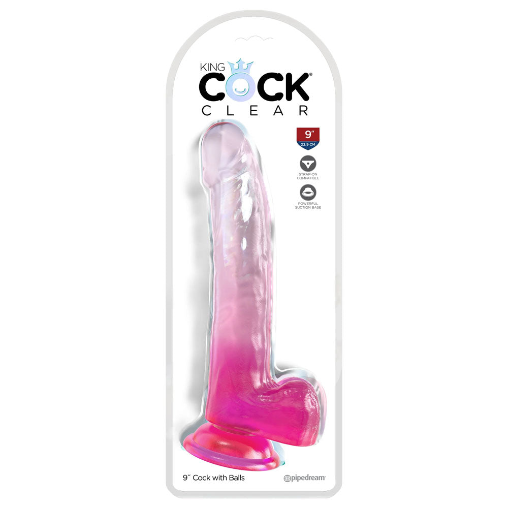 King Cock Clear 9'' Cock Dildo with Balls - Pink