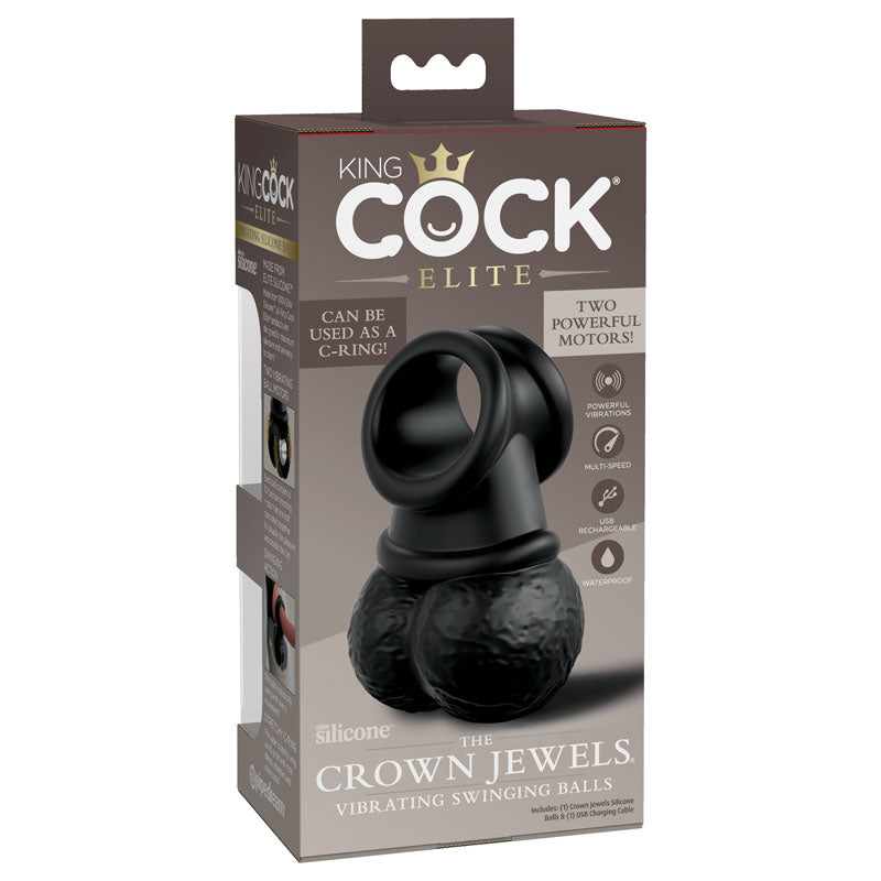 King Cock Elite The Crown Jewels Vibrating Silicone Balls -  USB Rechargeable Vibrating Cock Ring