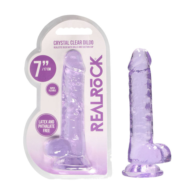 RealRock Realistic Dildo With Balls - 17.5cm Purple