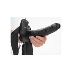 Vibrating Hollow Strap on Dildo with Balls 23cm - Black