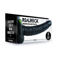 Vibrating Hollow Strap on Dildo with Balls 23cm - Black