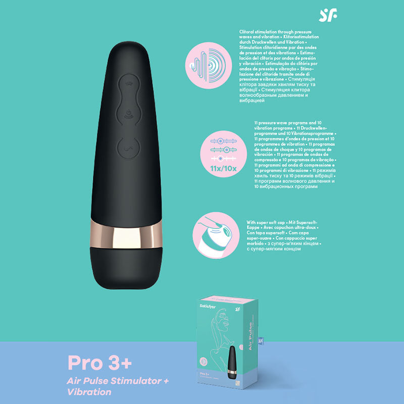 Satisfyer Pro 3+ Air Pulse Clit Sucking Stimulator - Black