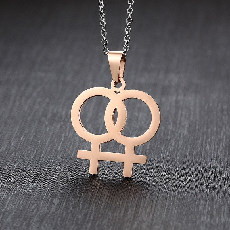 Necklace LGBT Pride twin Venus symbol in Gold, Silver or Rose.