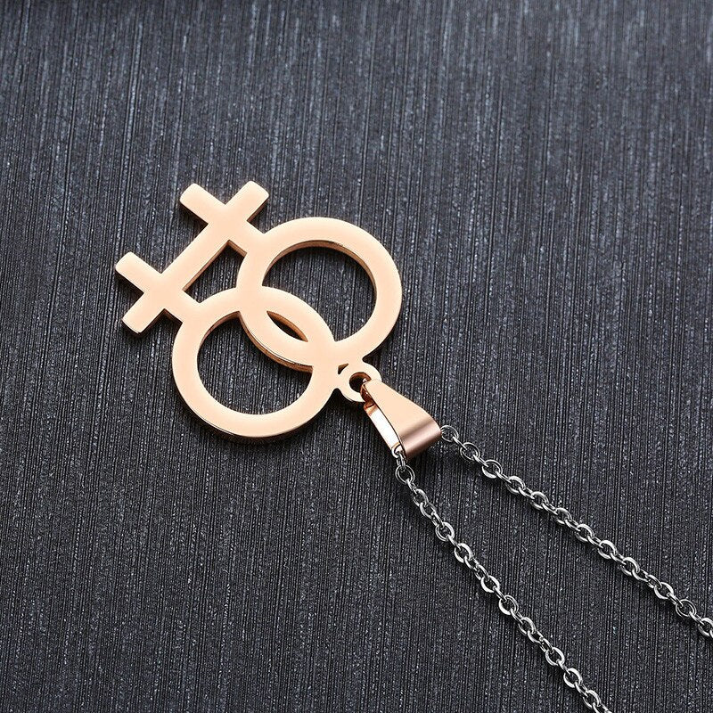 Necklace LGBT Pride twin Venus symbol in Gold, Silver or Rose.