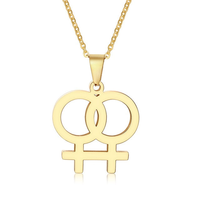 Necklace LGBT Pride twin Venus symbol in Gold, Silver or Rose.