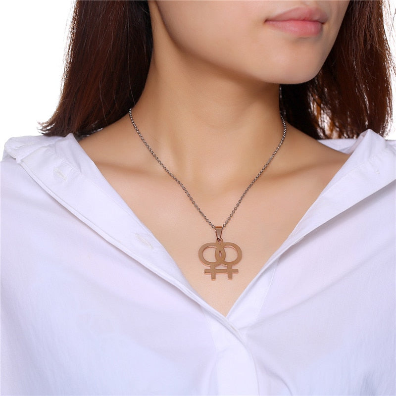 Necklace LGBT Pride twin Venus symbol in Gold, Silver or Rose.