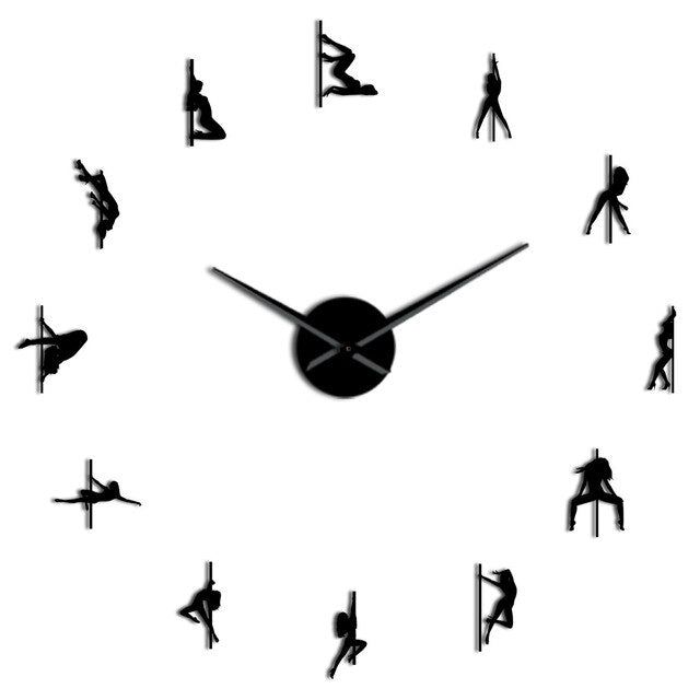 Pole Dance Girls Wall Clock self adhesive arms and figures